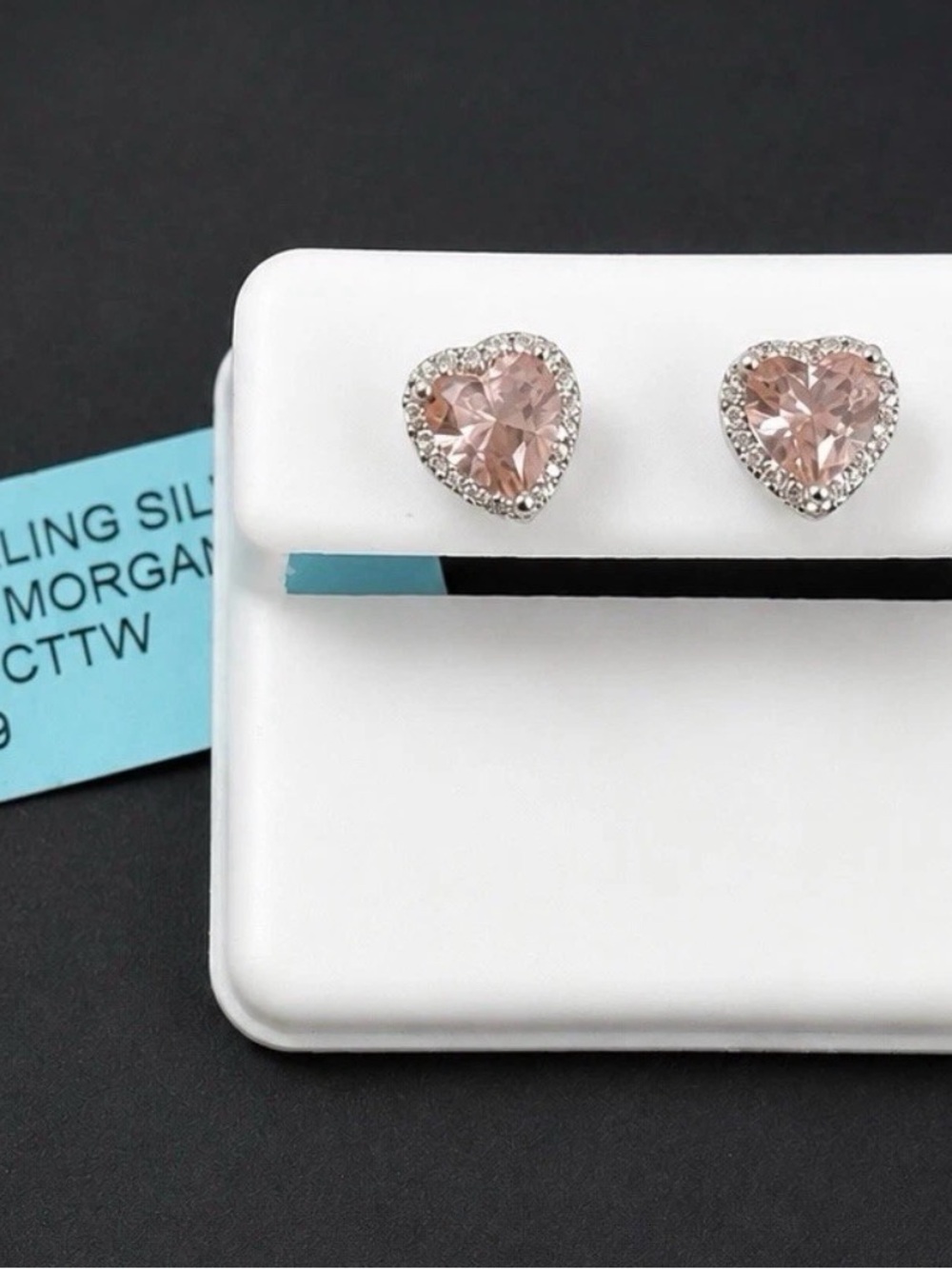 Sterling Silver Morganite Heart Stud Earrings 1.82 CTTW Pink Halo Earrings